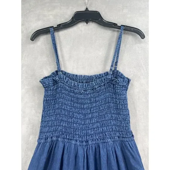 New Anthropologie Pilcro Smocked Jumpsuit Size Small Wide Leg Blue - Picture 9 of 11